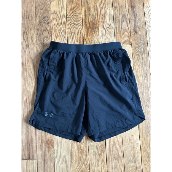 Under Armour Mens Fitted Running Training Athletic Shorts Black Large - Picture 1 of 3